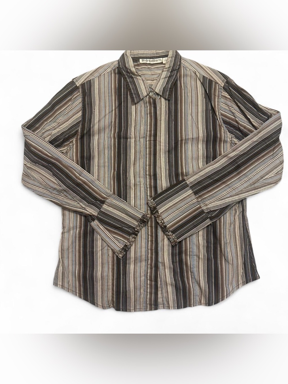 Dressbarn Women’s button up with brown and colorful stripes